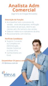 Vaga para Analista Adminstrativo Comercial