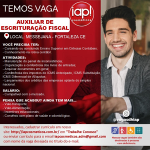 Vaga para Auxiliar de Escrituração Fiscal