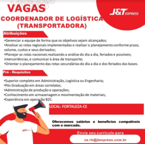 Vaga para Coordenador de Logistica