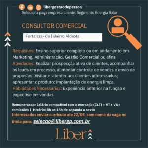Vaga para Consultor Comercial