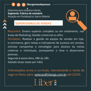 Vaga para Supervisor de Vendas