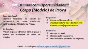 Vaga para Modelo Corpo de Prova