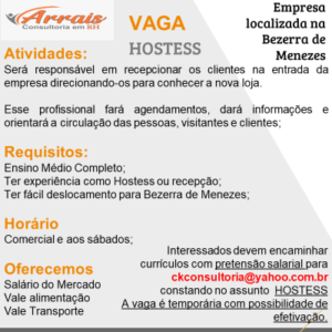 Vaga para Recepcionista (Hostess)