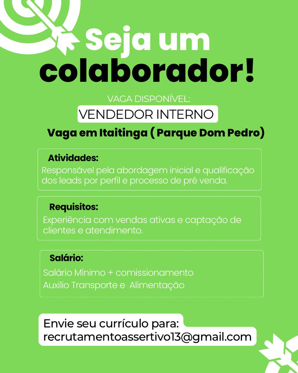 Vaga para Vendedor Interno