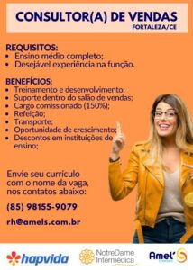 Vaga para Consultor de Vendas