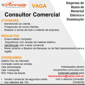 Vaga para Consultor Comercial