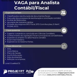 Vaga para Analista Contábil / Fiscal