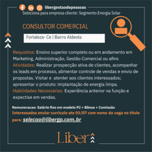 Vaga para Consultor Comercial