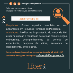 Vaga para Assistente de RH