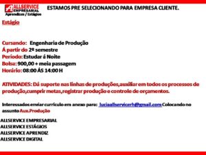 Vaga de Estágio em Engenharia de Produção