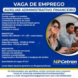 Vaga para Auxiliar Adminstrativo