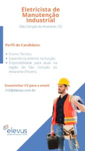 Vaga para Eletricista de Manutenção Industrial