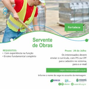 Vaga para Servente de Obras