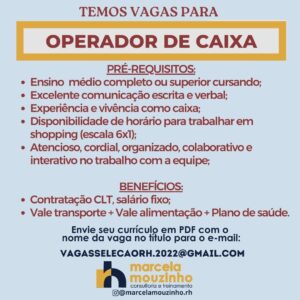 Vaga para Operador de Caixa