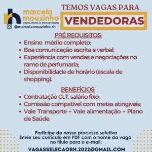 Vaga para Vendedoras