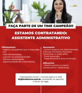 Vaga para Assistente Adminstrativo