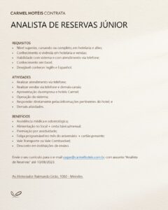 Vaga para Analista Reservas