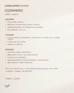 Vaga para Cozinheiro