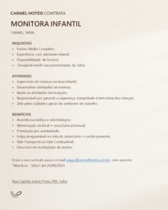 Vaga para Monitora Infantil