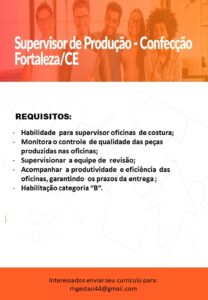Vaga para Supervisor de Produção