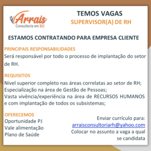 Vaga para Supervisor de Recursos Humanos