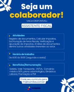 VAGA PARA ASSISTENTE FISCAL