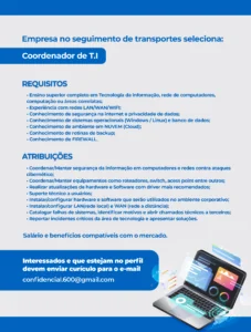 Vaga para Coordenador de TI
