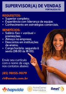 Vaga para supervisor de vendas