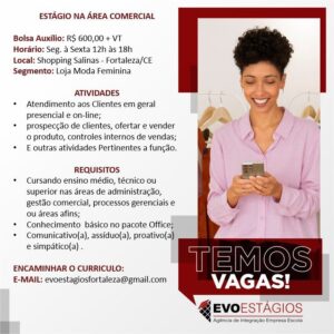 Vagas de Estágio para area comercial