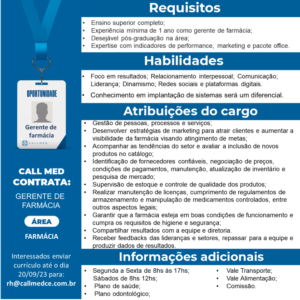 Vaga para Gerente de Farmacia