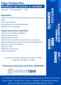 Vaga para Analista de Contas a Receber