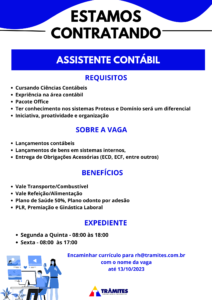 Vaga para Assistente Contábil