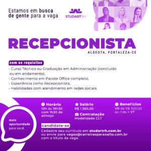 Vaga para Recepcionista
