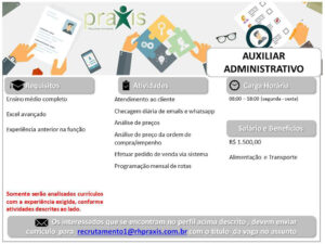 Vaga para Auxiliar Adminstrativo