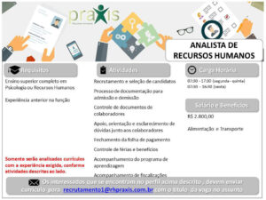 Vaga para Analista de Recursos Humanos