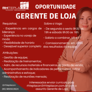 Vaga para Gerente de Loja