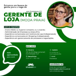 Vaga para Gerente de Loja