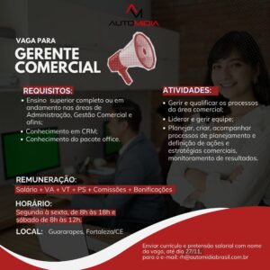 Vaga para Gerente Comercial