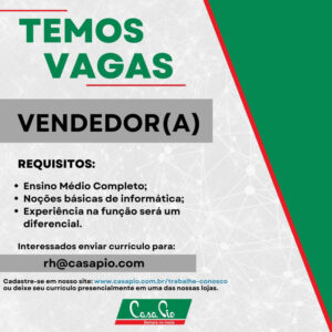100 VAGAS PARA VENDEDOR CASA PIO