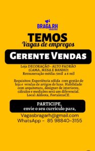 Vaga para Gerente de Vendas