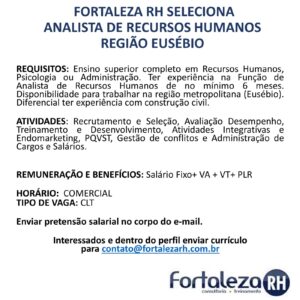 Vaga para Analista de Recursos Humanos