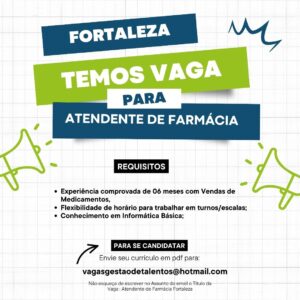 Vaga para Atendente de Farmacia