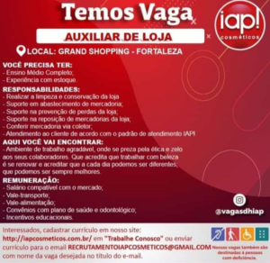 Vaga para Auxiliar de Loja