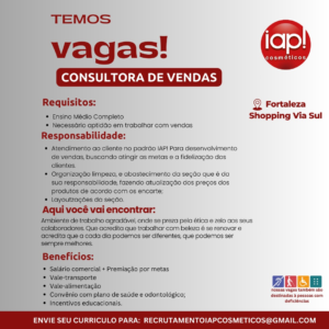 Vaga para Consultora de Vendas