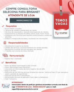 VAGA PARA ATENDENTE DE LOJA - MARACANAÚ CE