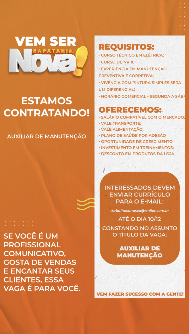 Vaga para Auxiliar de manutenção em Fortaleza - Portal Vagas
