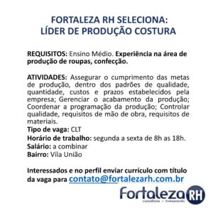 Vaga para Lider de Produção