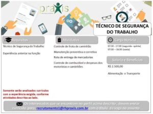 Vaga para Tecnico Segurança do Trabalho
