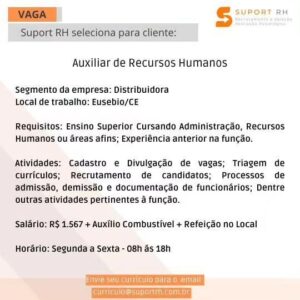 Vaga para Auxiliar de Recursos Humanos