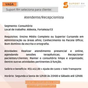 Vaga para Atendente e Recepcionista